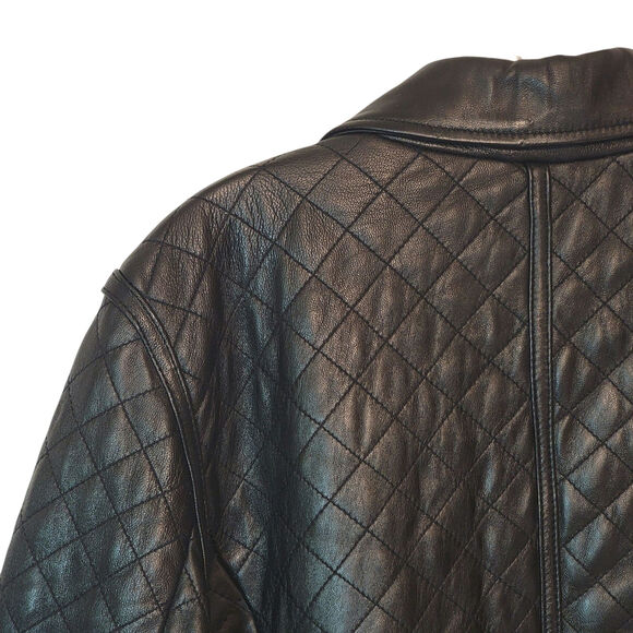 SIENA Black Genuine Leather Jacket Button Down Front Quilted Classic Chic 10 - Picture 10 of 16